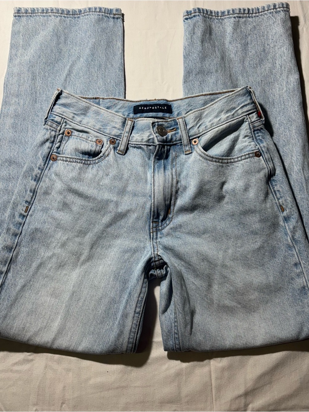 Aeropostale Women's Light Blue High Rise Baggy Jeans 00 SHORT